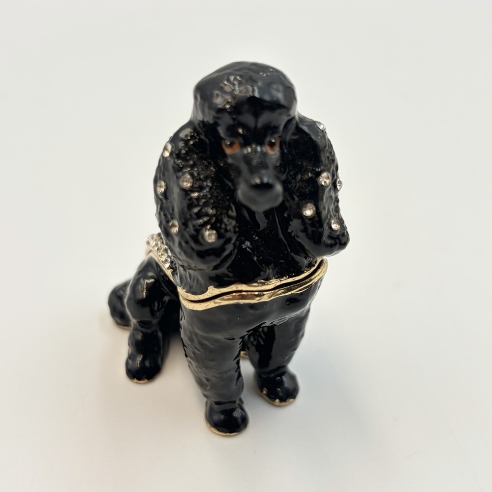VTG Kingspoint Designs Black Poodle Dog Rhinestone Trinket Jewelry Hinged Box